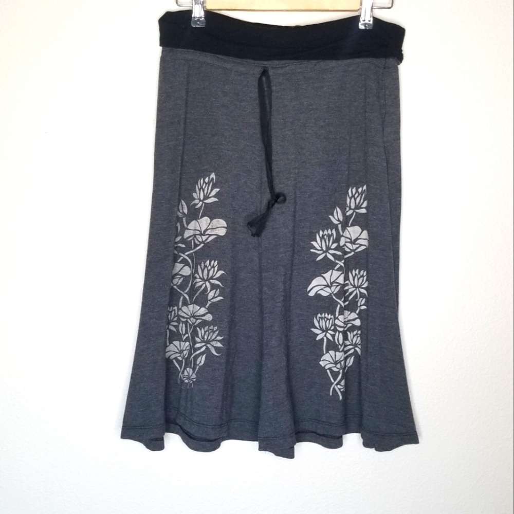 Vintage ICE BLUE knit floral printed culottes divided skirt fold over waist
